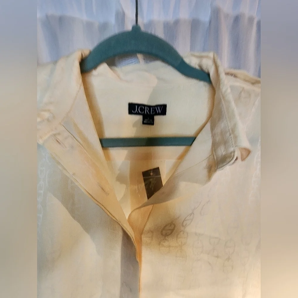 J.Crew Yellow Sheer Long Sleeve Blouse small Drapey jacquard-print